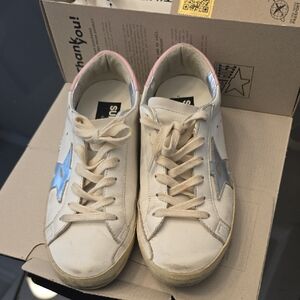 Golden Goose White and Silver Sneakers